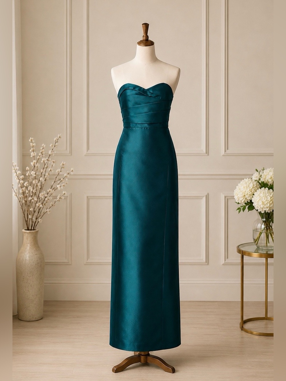 Donna Karan New York Strapless Teal Satin Gown NWT Size 2 Formal Evening Dress